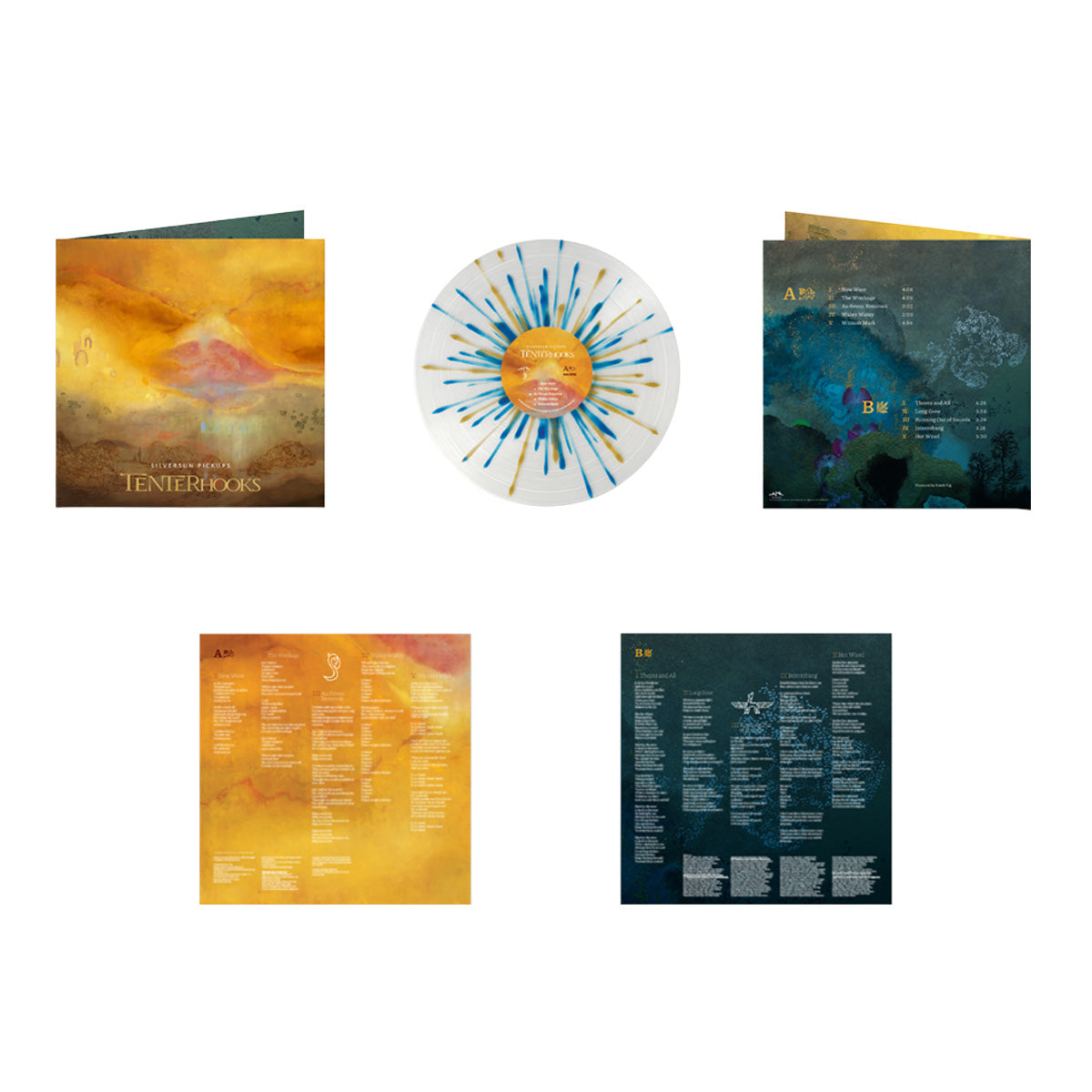 SIGNED, NUMBERED TENTERHOOKS “INTERROBANG” EXCLUSIVE – CLEAR WITH BLUE AND GOLD SPLATTER LP