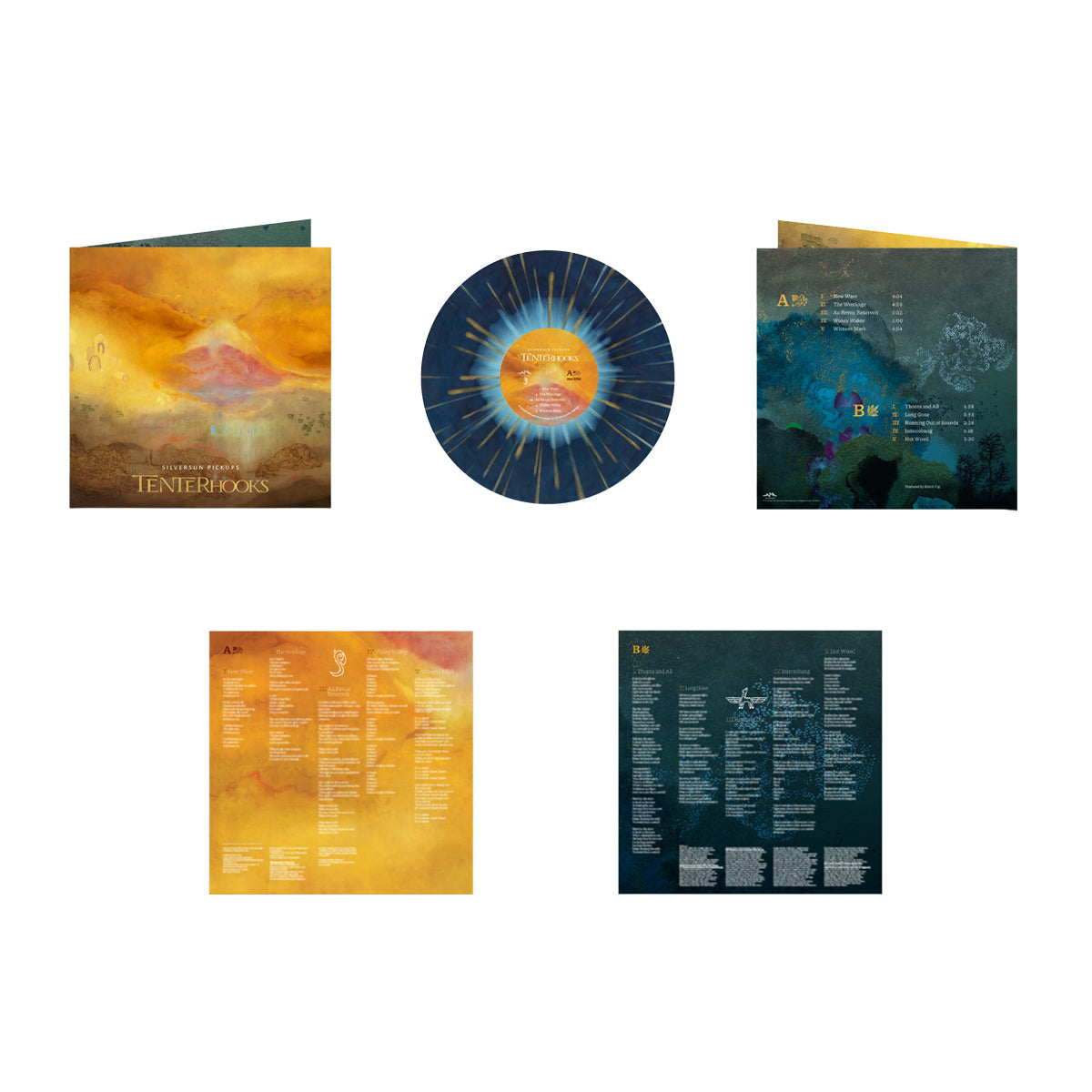 SIGNED, NUMBERED TENTERHOOKS “HOT WIRED” EXCLUSIVE – BLUE AND GOLD SPLATTER WITH BLUE CORE LP