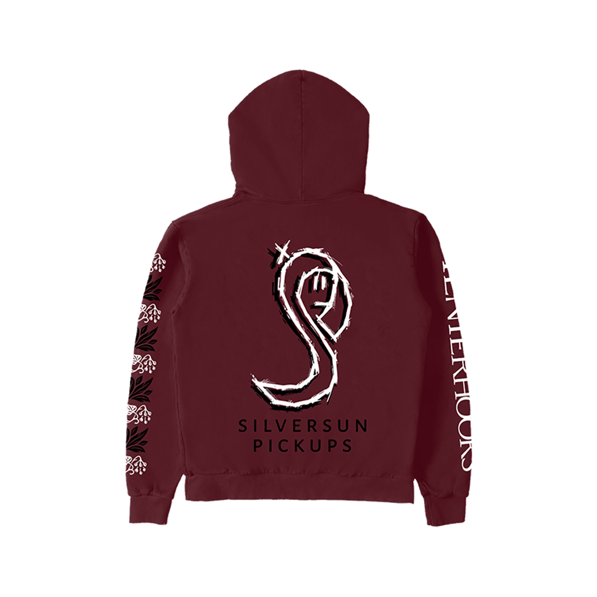 Maroon hoodie with 'Silversun Pickups' logo on the back against a white background