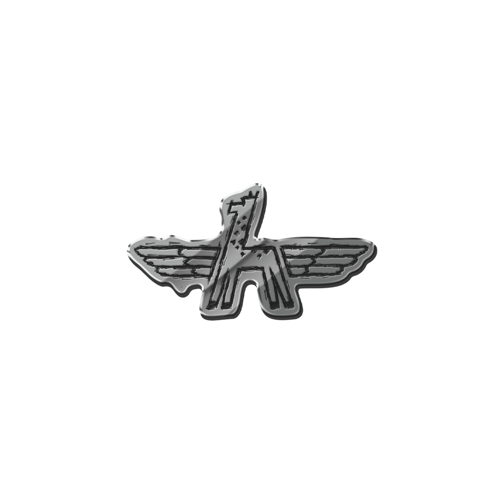 Metallic eagle badge on a white background